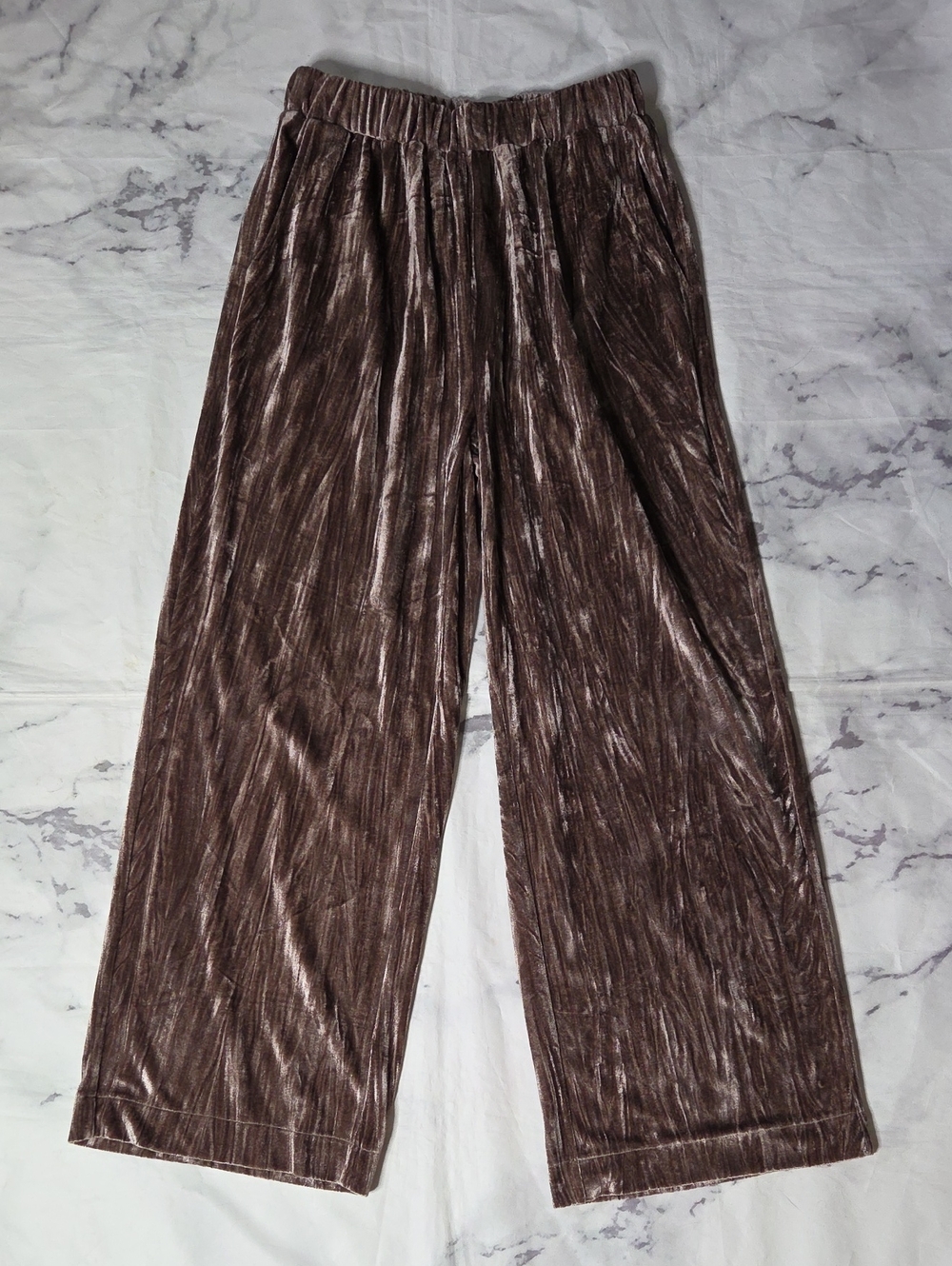 Taupe Crushed Velvet Pull-On Pants